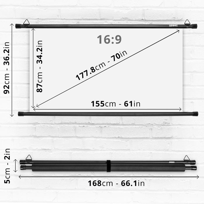 Zoomgoods BPS70/169 projection screen dimensions height, width, length, depth for home, office, school 