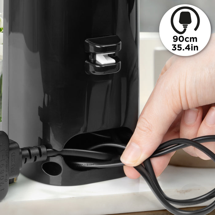 Zoomgoods CO40 electric can opener with built-in cable management to neatly tuck away UK plug cable