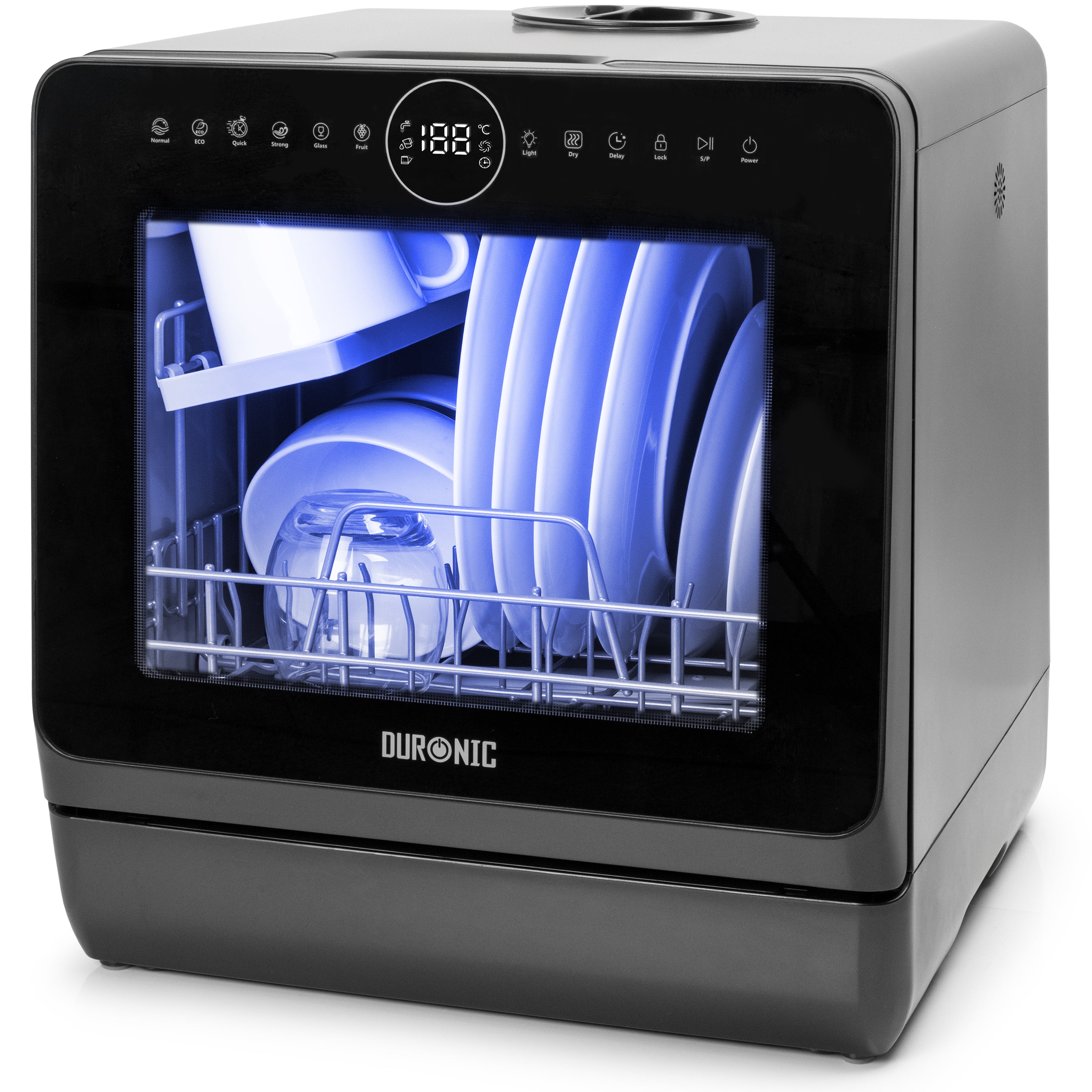 Zoomgoods DW5 BK compact table top dishwasher for cleaning dishes, cutlery, glasses, fruit