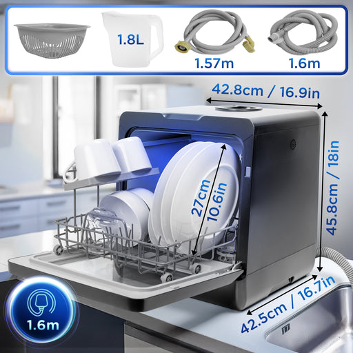 Zoomgoods DW5 BK table top dishwasher dimensions and attachments 1.8L measuring jug cables UK plug