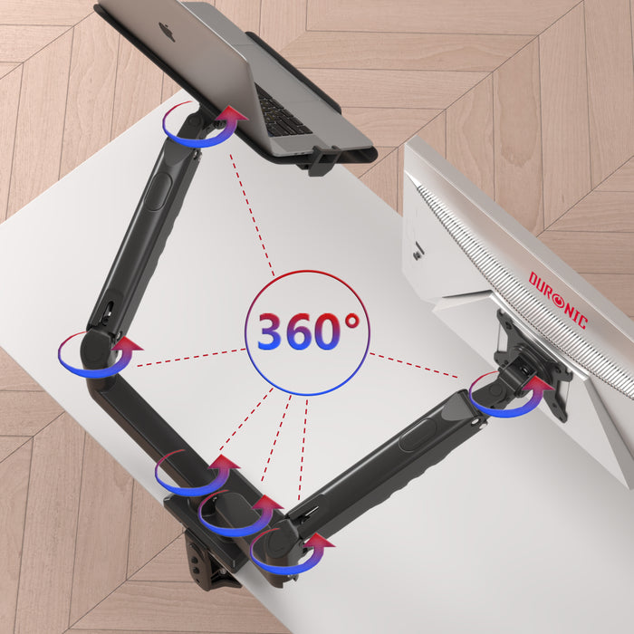 Zoomgoods Dual Monitor Stand Illustrating 360° rotation at every joint