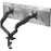 Zoomgoods Dual Monitor Stand with a desk clamp, shown supporting two silver widescreen monitors.