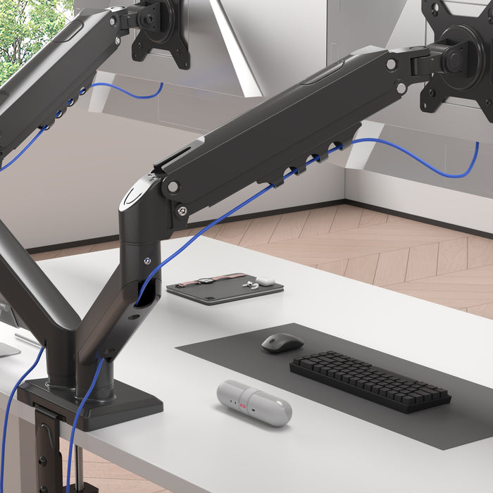 Zoomgoods Dual Monitor Stand with adjustable gas spring arms and integrated cable management