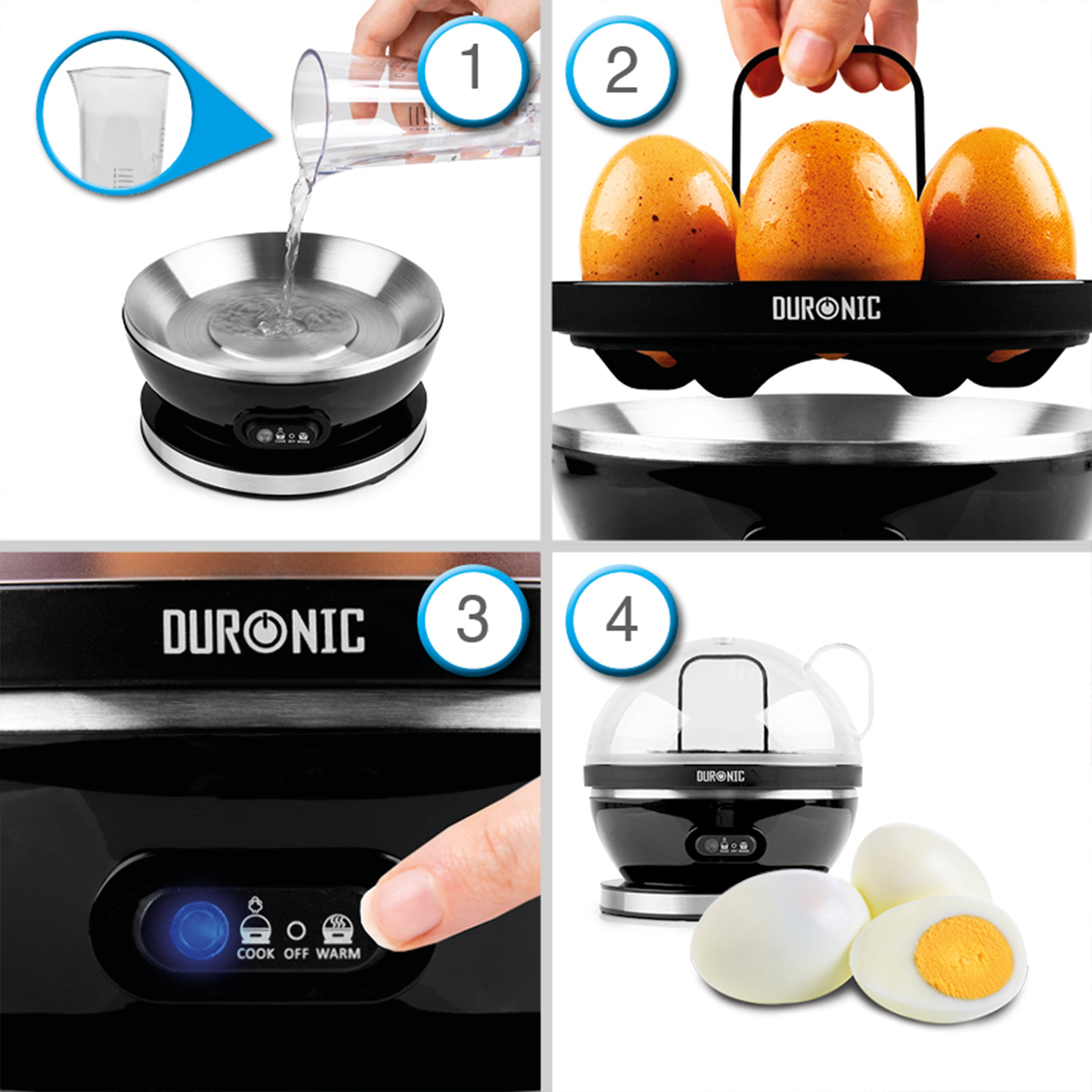Zoomgoods EB27 BK electric egg boiler step-by-step instructions on how to effectively boil eggs