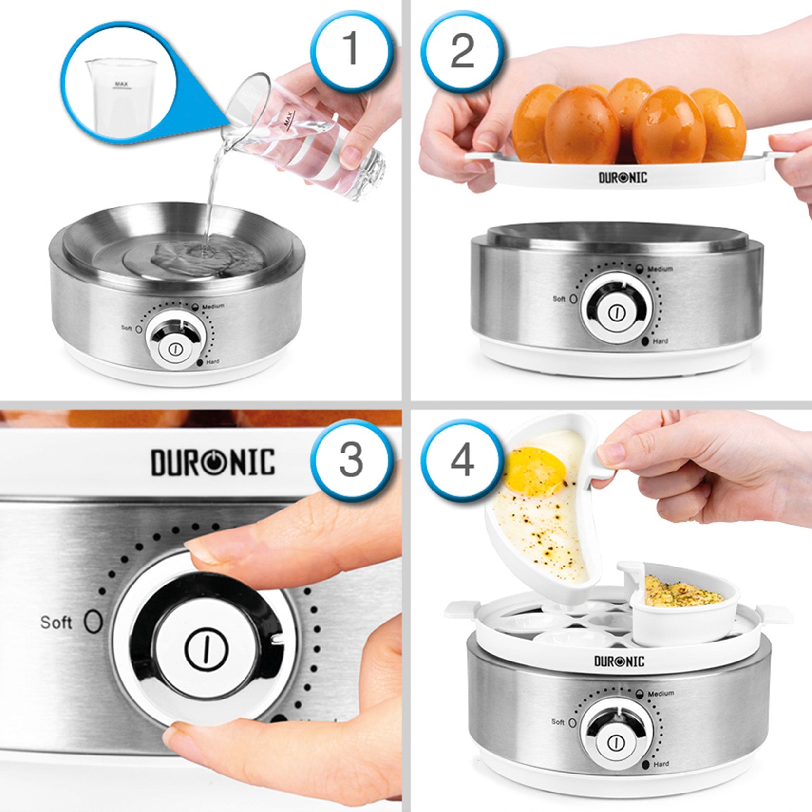 Zoomgoods EB40 WE electric egg cooker showing how to cook 7 eggs and make omelettes