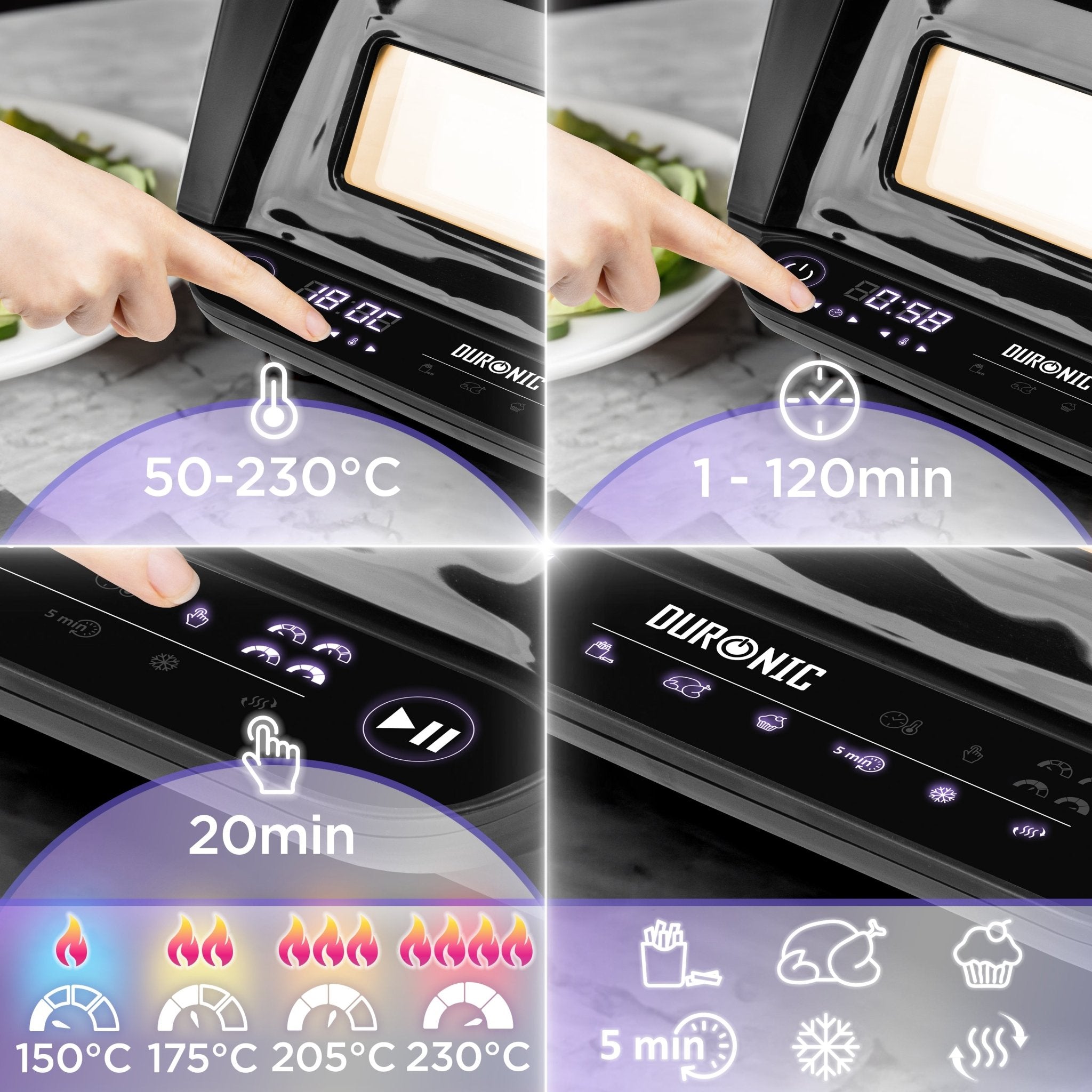 Zoomgoods FG19 electric air fryer grill with different presets like fries, chicken, baking