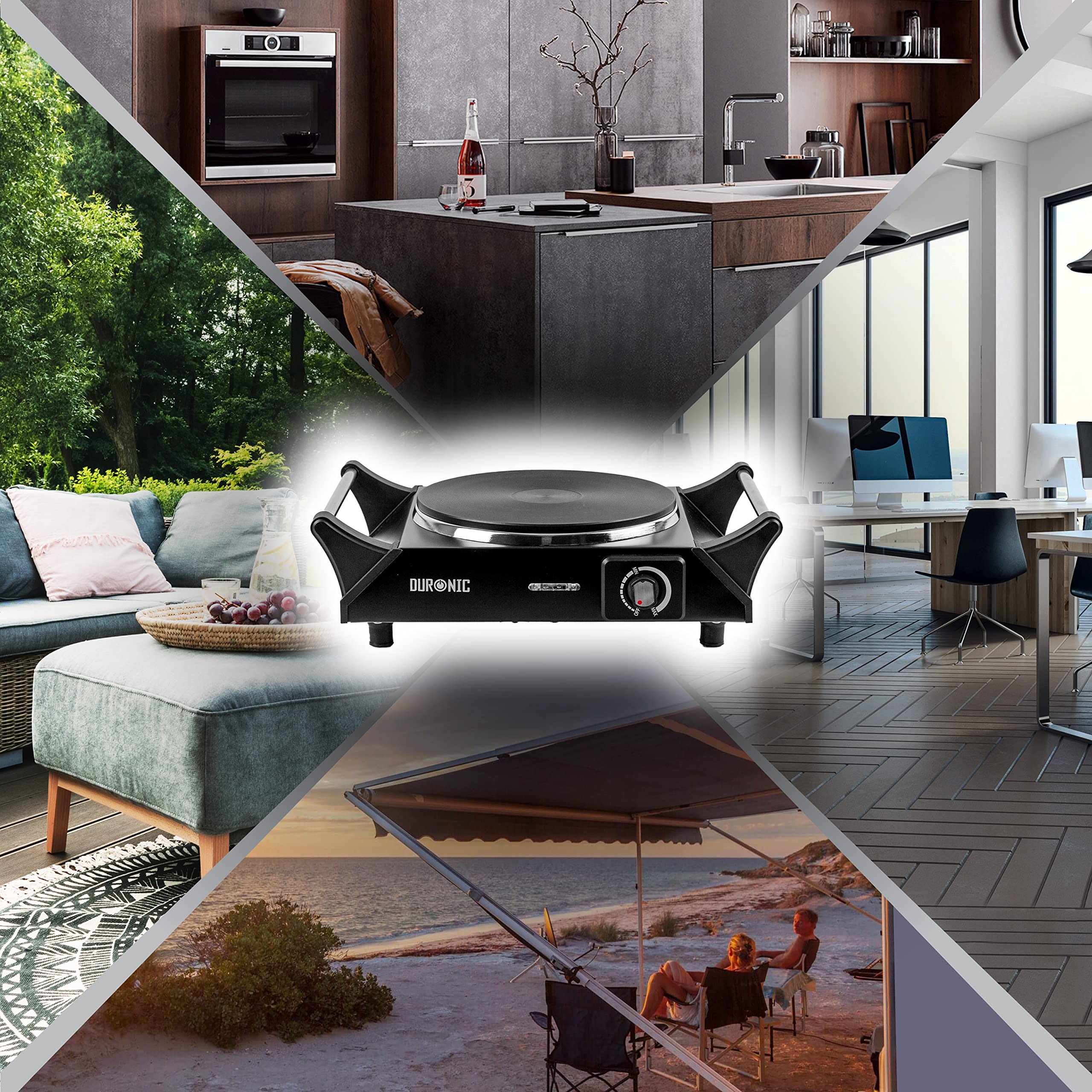 Zoomgoods HP1 BK portable hot plate useful in various settings like the kitchen, office, patio, holiday