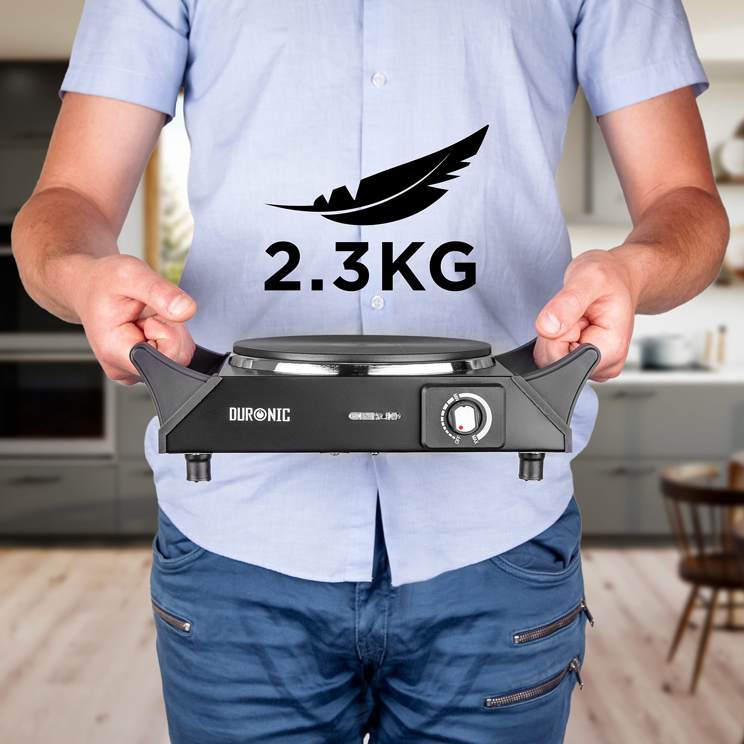 Zoomgoods HP1 BK portable hot plate weight 2.3kg lightweight and compact shown in a kitchen