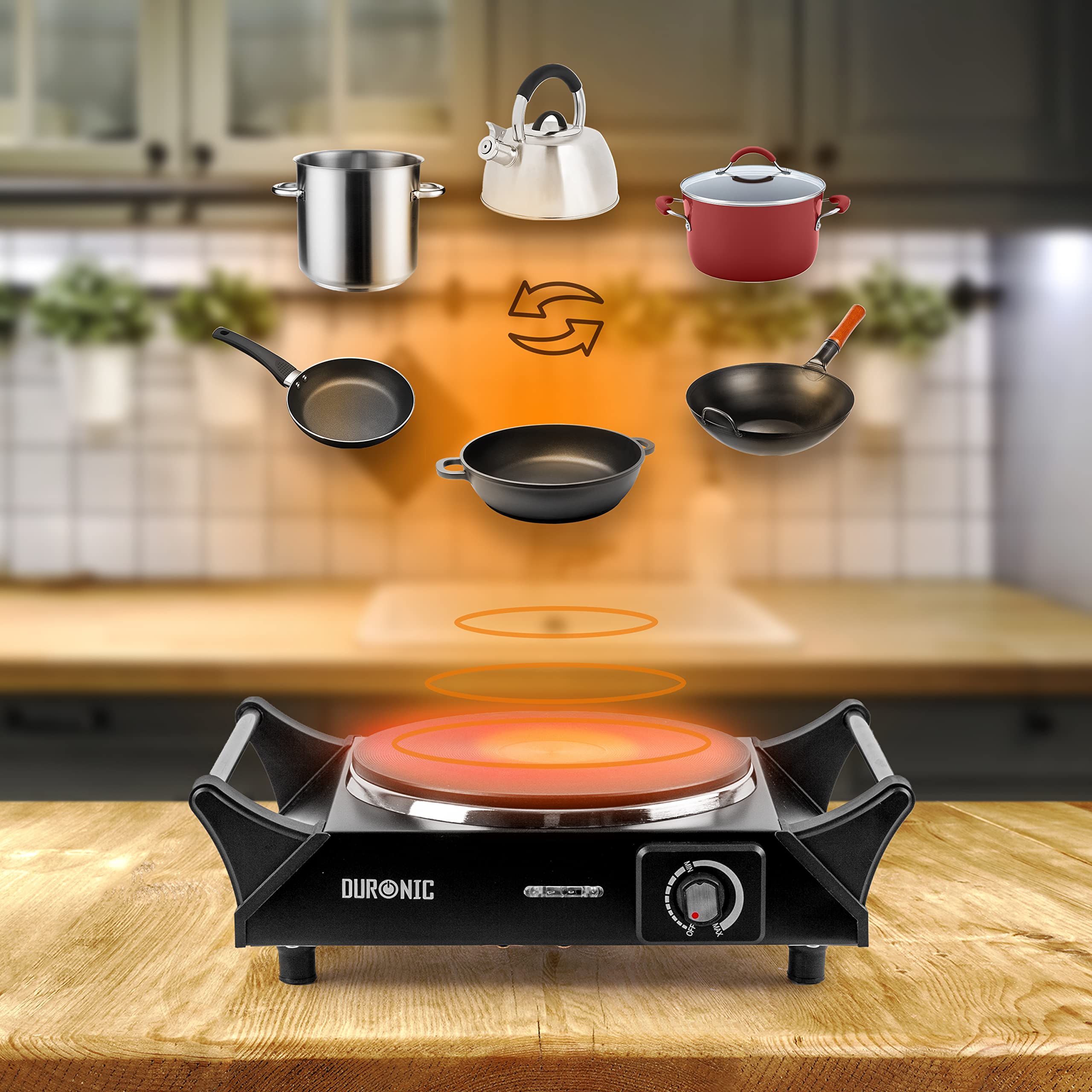Zoomgoods HP1 BK portable hot plates suitable for pots, pans, woks, kettles for kitchen, home, cooking, camping