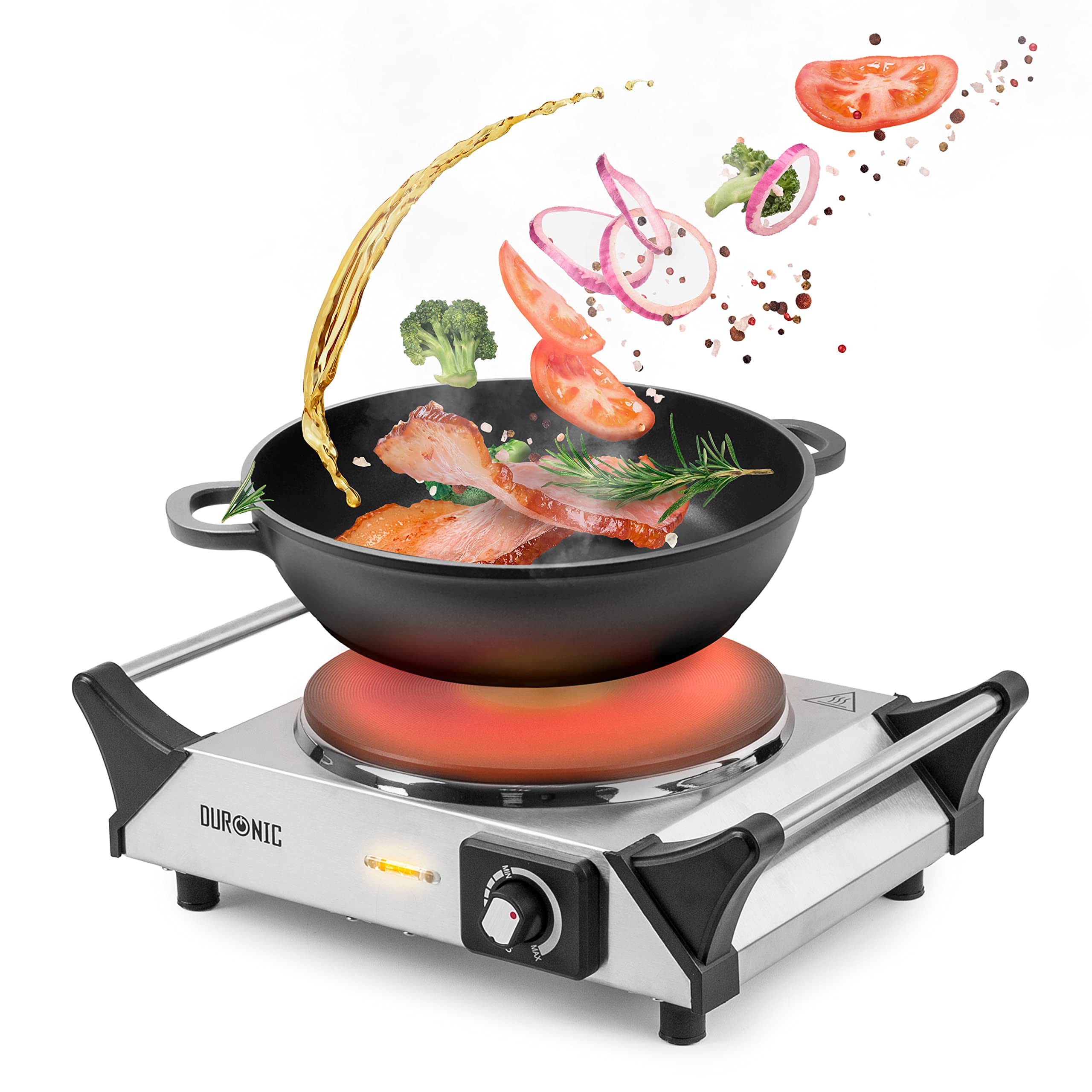Zoomgoods HP1 SS portable electric hot plate single hob cooking meat, vegetables, spices for breakfast, lunch, dinner, snack