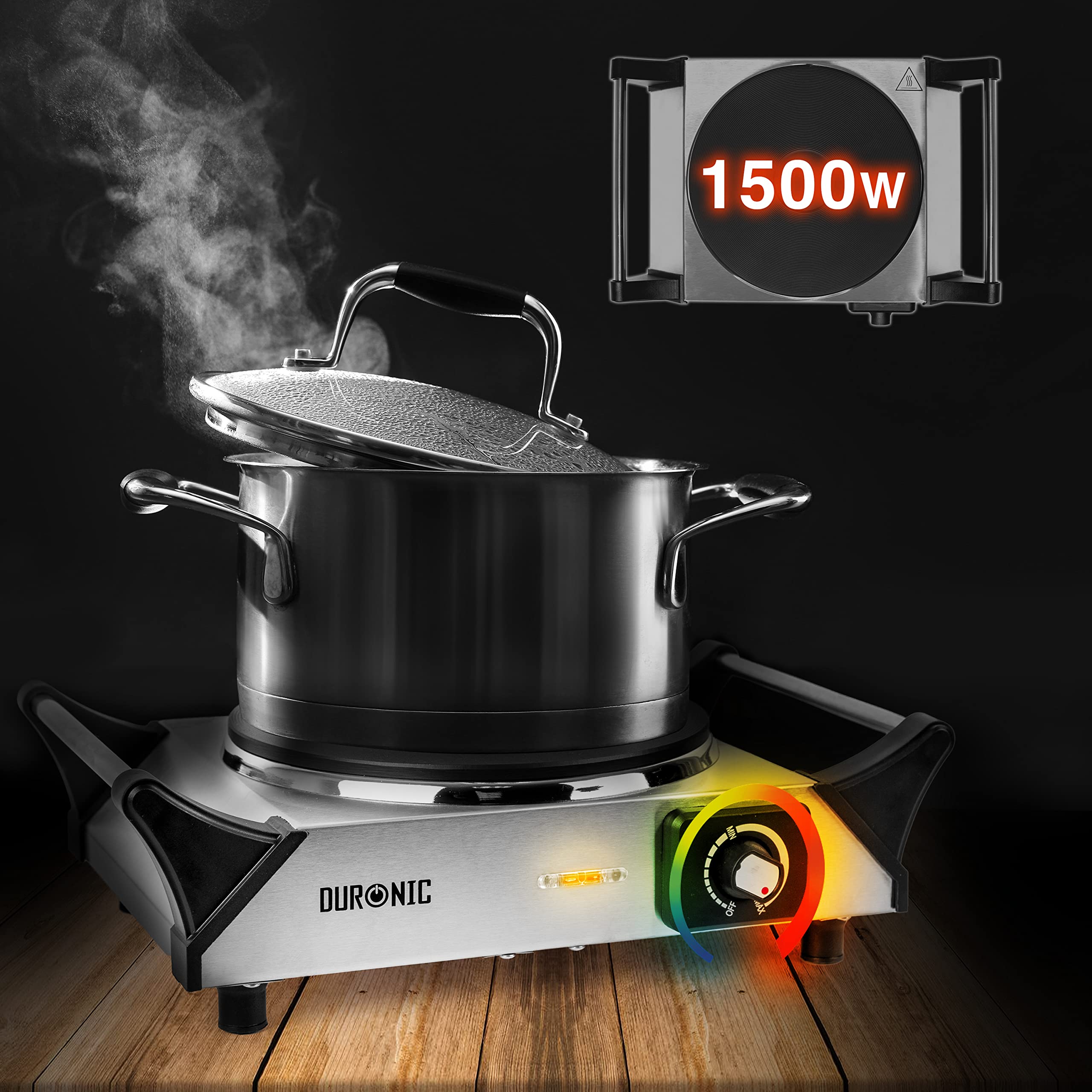 Zoomgoods HP1 SS single hob hot plate wattage 1500W boiling water in a large pot