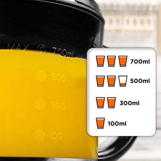 Zoomgoods JE407 electric citrus juicer measurements per glass capacity of juice 