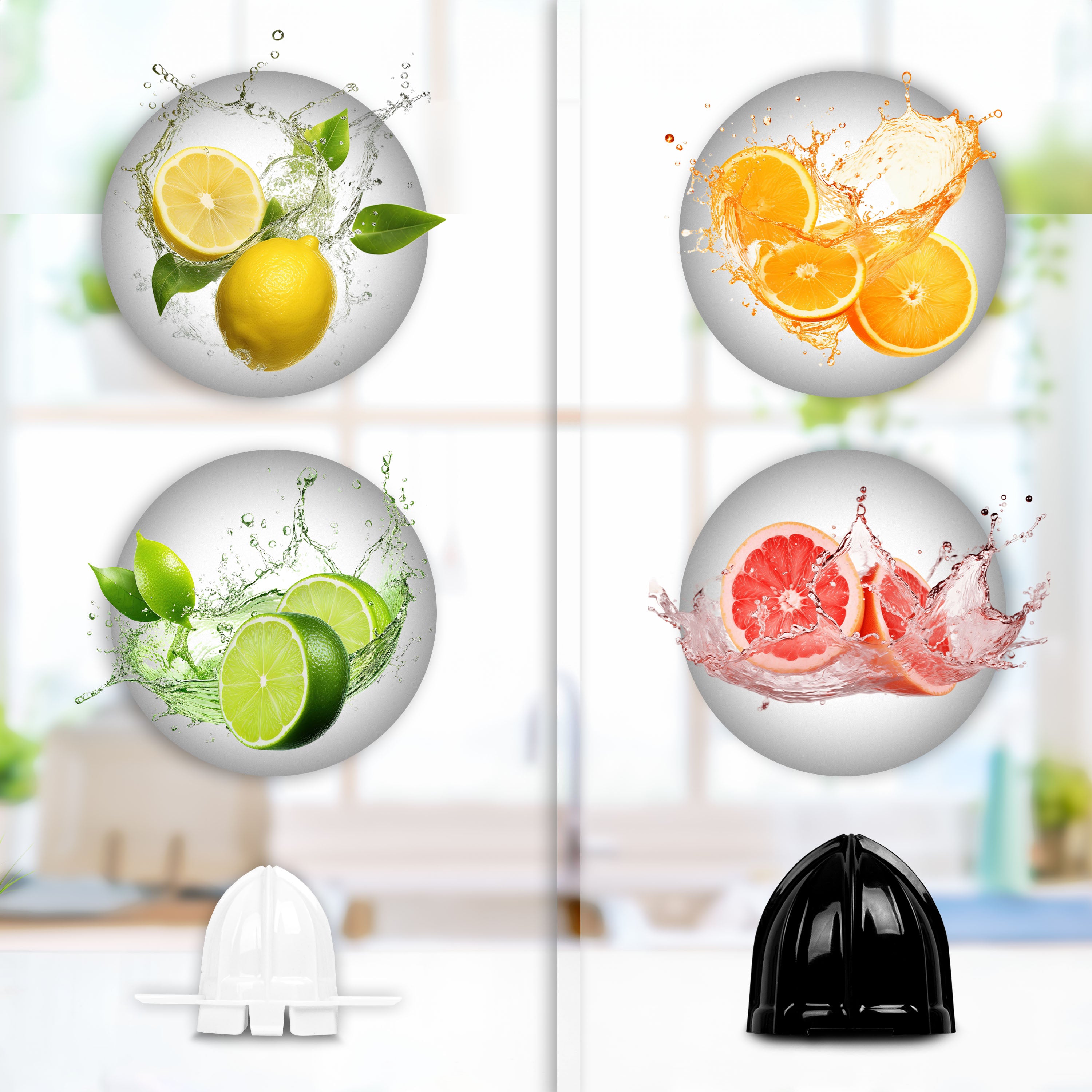 Zoomgoods JE416 citrus juicer with two juicing cones based on different fruits, one for lemon and limes, one for oranges and grapefruits