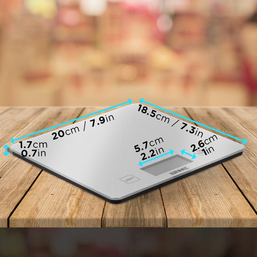 Zoomgoods KS1080 digital weight scale dimensions length, height, width for measuring kitchen foods, baking, pet food