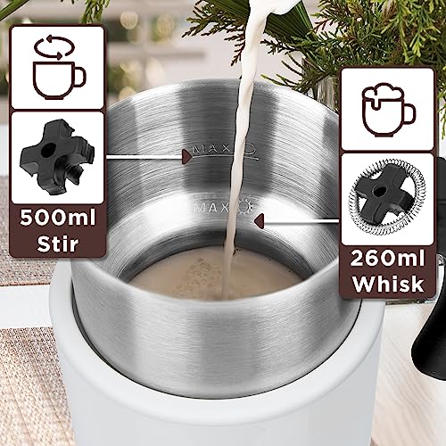 Zoomgoods MF500 WE milk frother with 2 whisks 500ml and 260ml for milk lattes, coffee, cappuccino, hot chocolate