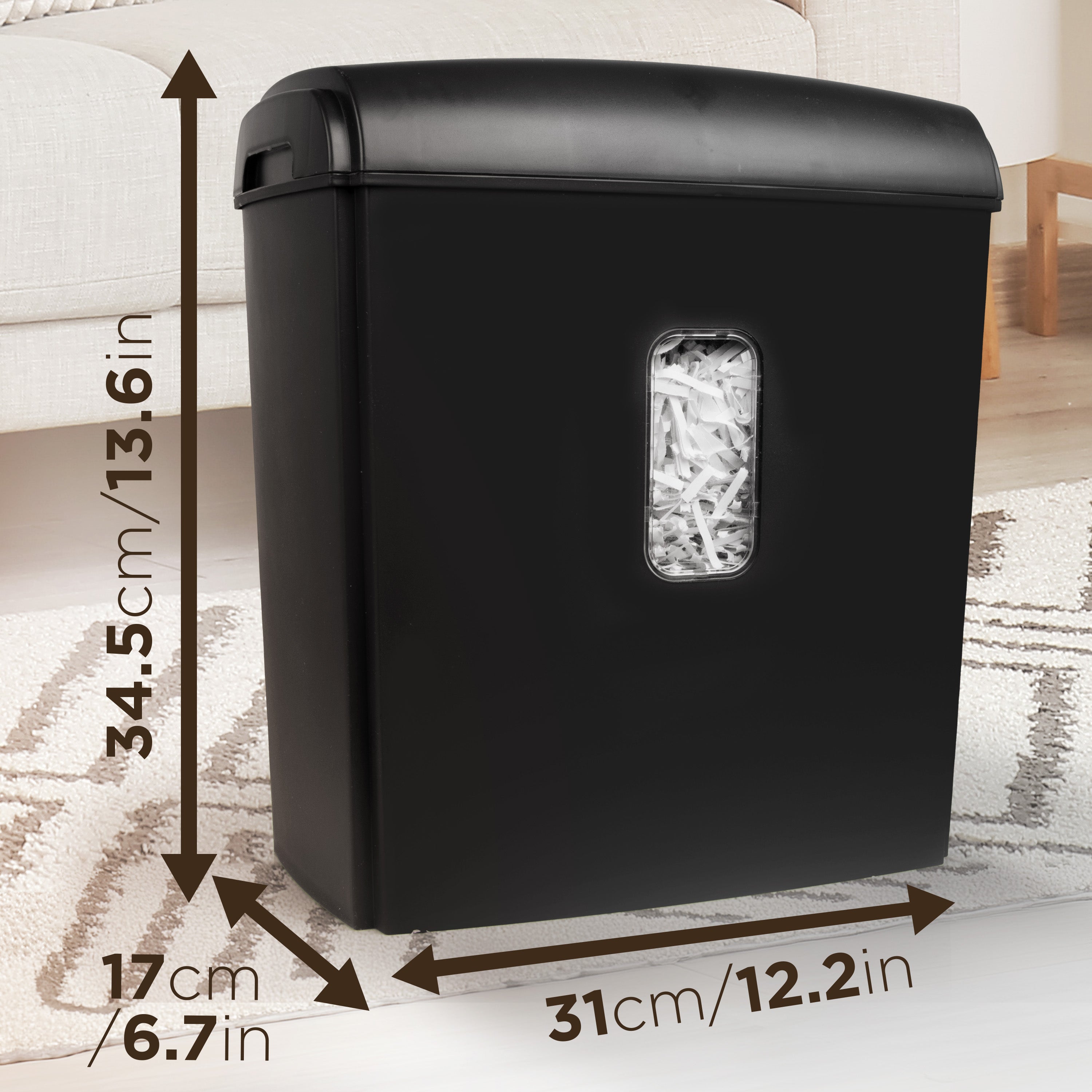 Zoomgoods PS815 cross cut paper shredder dimensions of height, width, and length