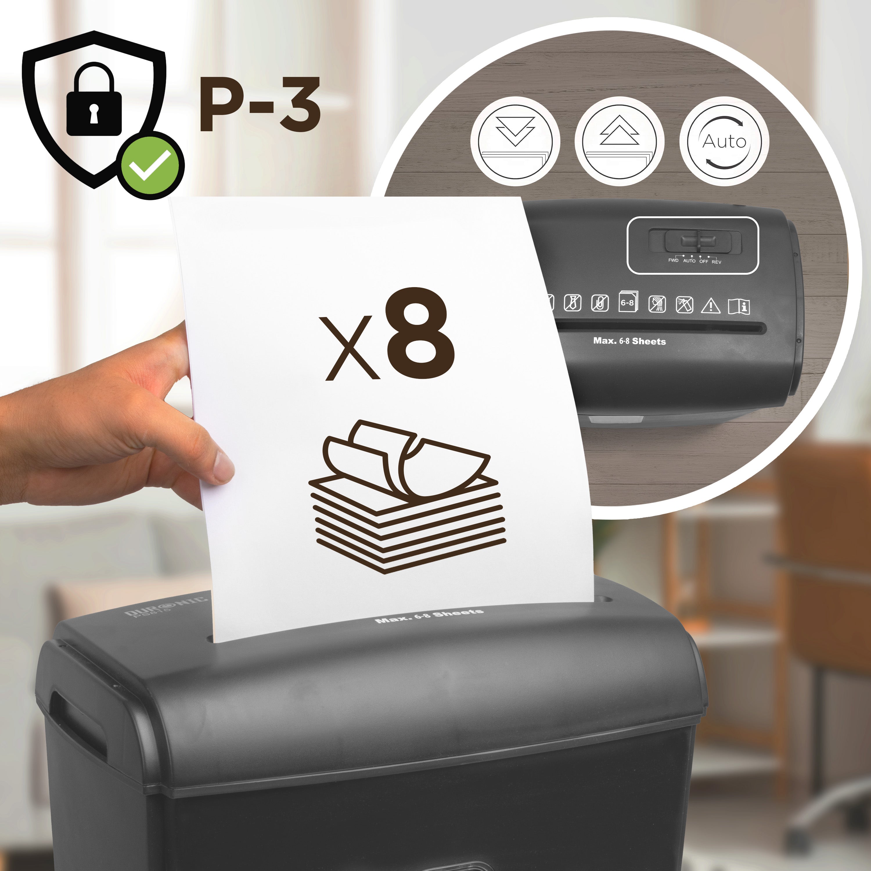 Zoomgoods PS815 electric paper shredder P3 office shredder to shred 8 sheets at a time
