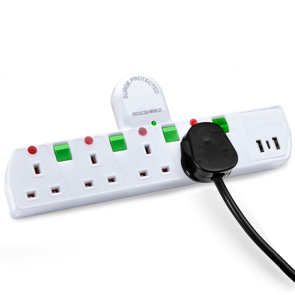 Zoomgoods S125W extension lead with usb surge protected multisocket plug for home, office, school