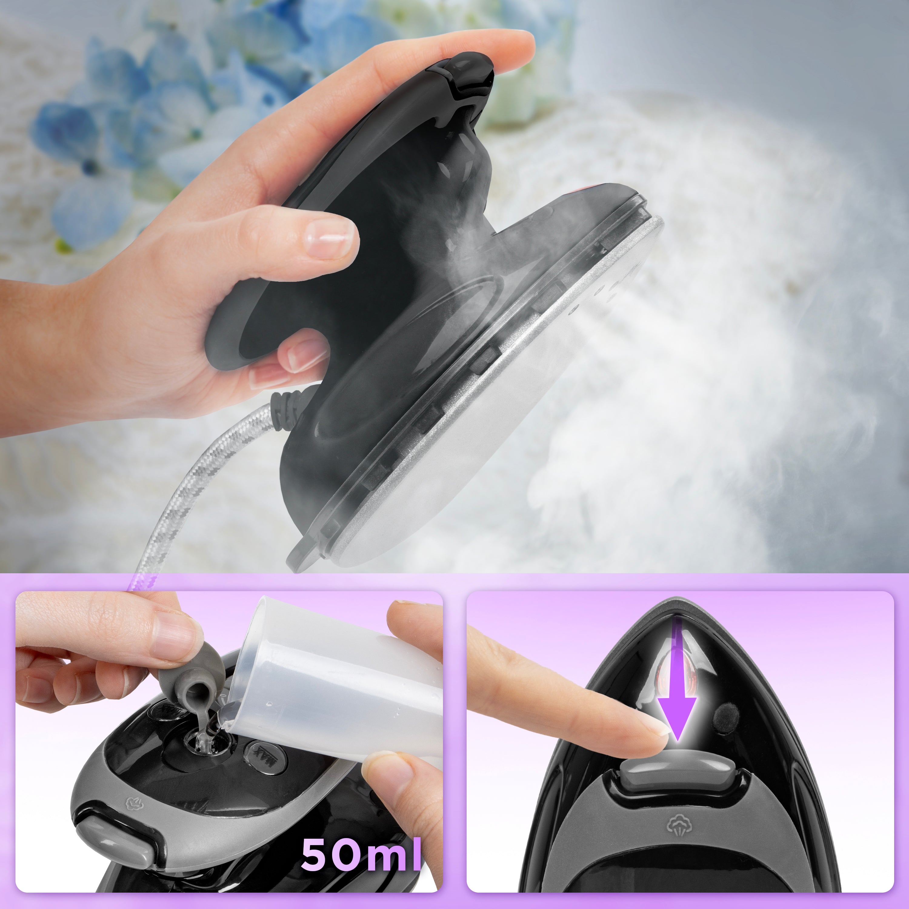 Zoomgoods SI2 BK black travel steamer with 50ml water tank capacity steam function