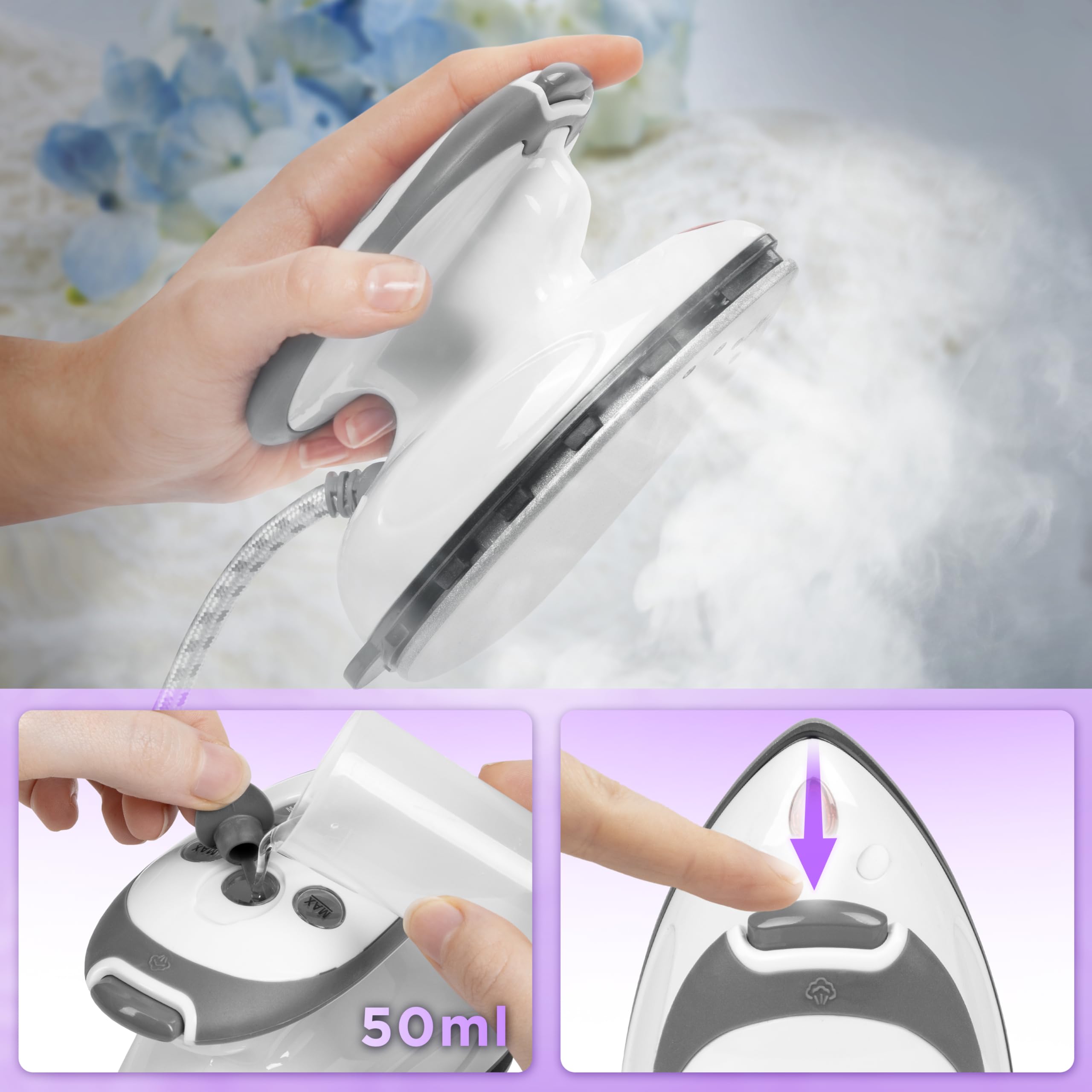 Zoomgoods SI2 WE white portable iron steam function 50ml water tank 