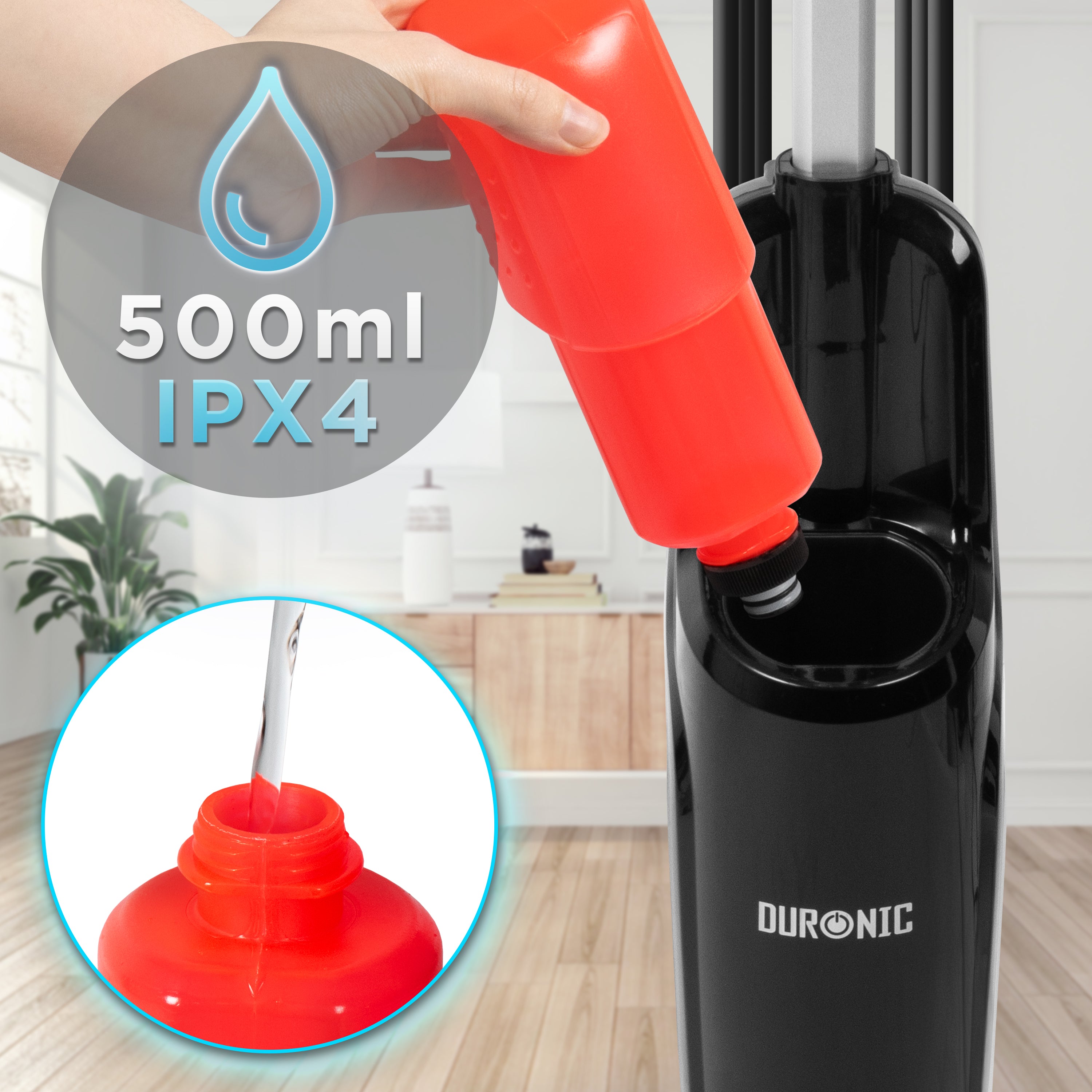 Zoomgoods STM15 BK Steam Mops refills the 500ml water tank
