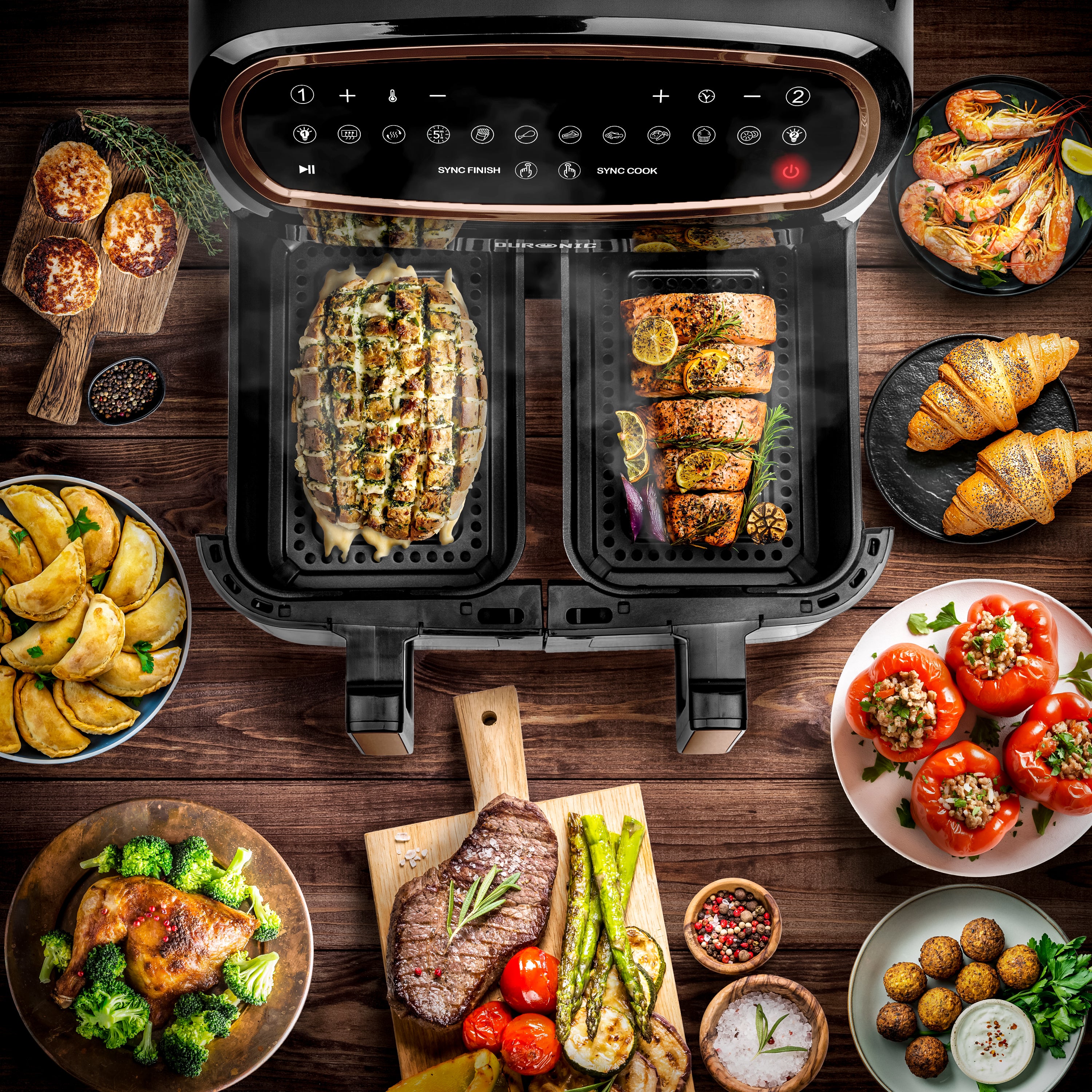 Zoomgoods Twin Drawers surrounded by a variety of cooked food