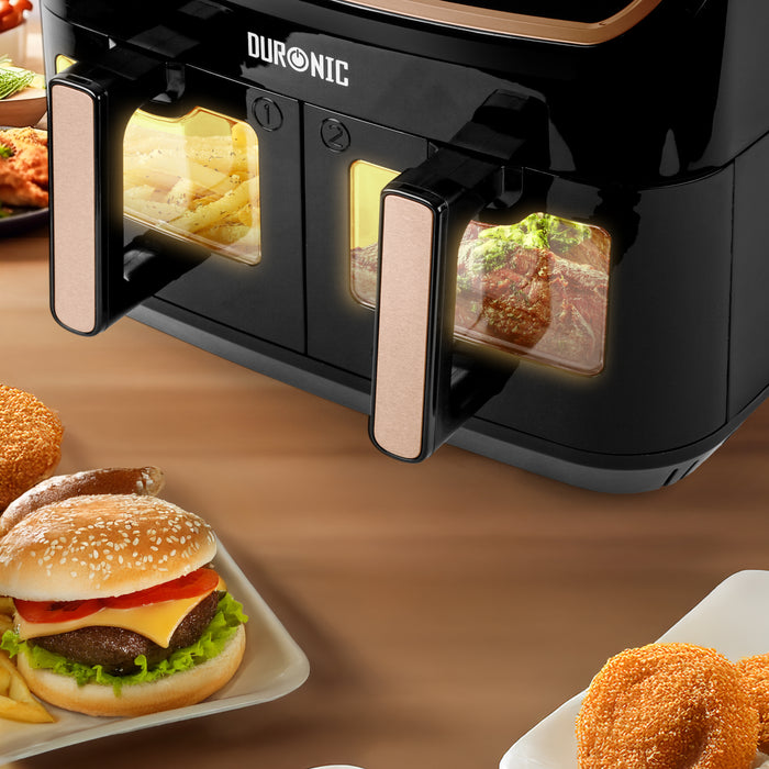 Zoomgoods Twin Drawers with viewing windows showing fries and meat
