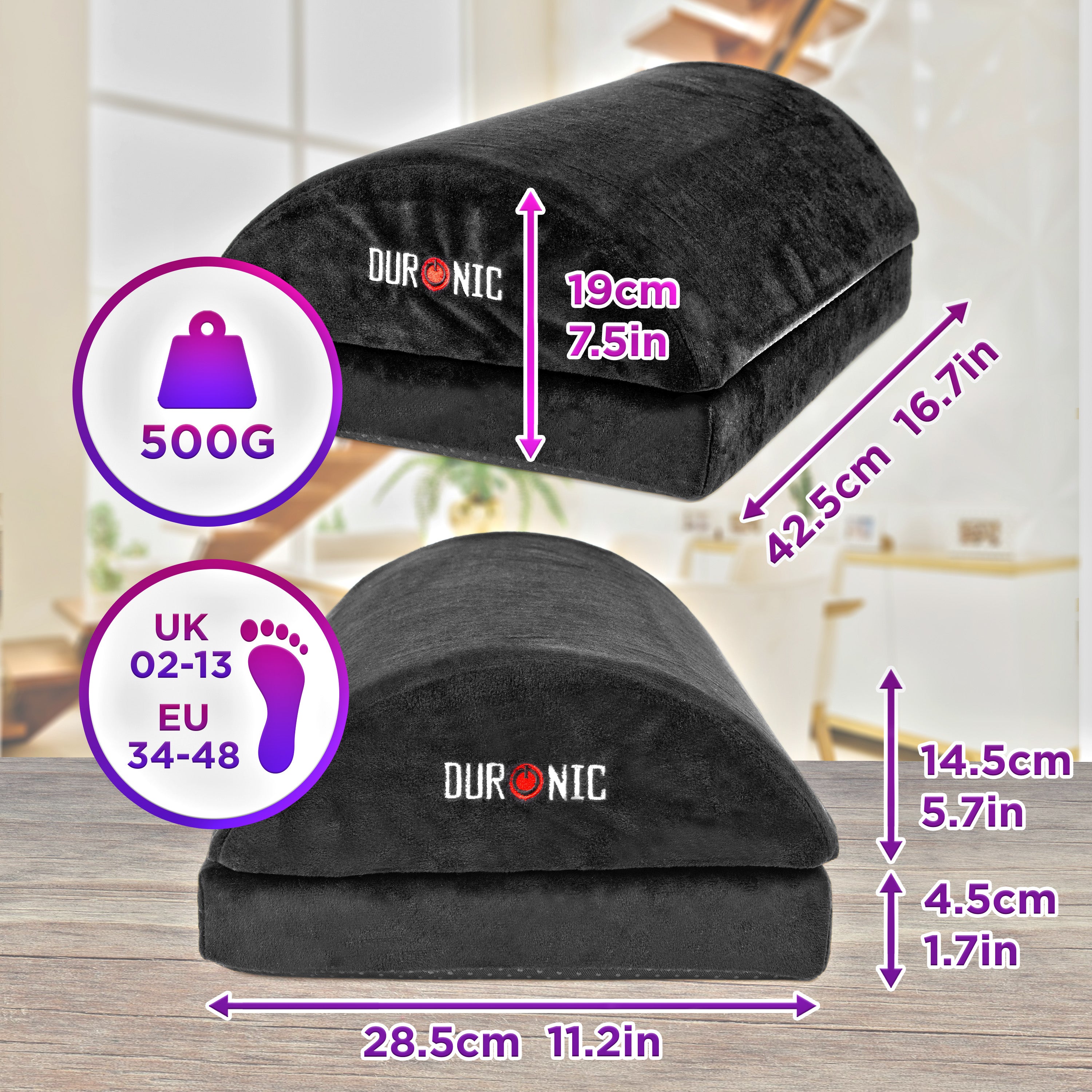 Zoomgoods Cushion Footrest FT06, Adjustable, Lightweight, Ergonomic Pillow Foot Massager, for Under-Desk Use in Office, Home Perfect for Stress Relief, Foot Pain & Fatigue