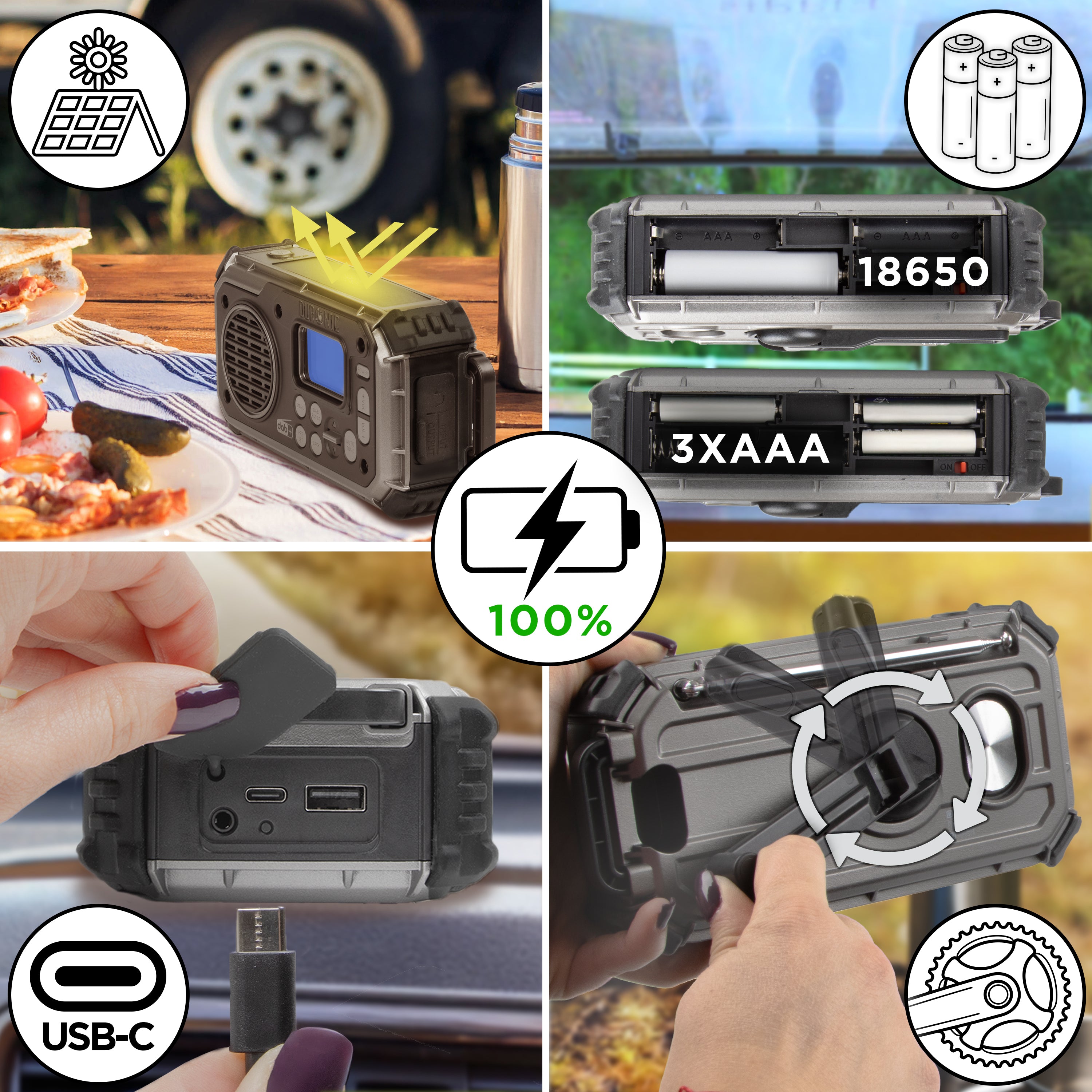 Zoomgoods Portable DAB Radio SDAB1 Bluetooth DAB+ Radios Hand Crank Battery Radio Solar Radio 4-Way Rechargeable Emergency Flashlight Digital FM Radios with SOS Alarm for Camping Hiking Outdoor