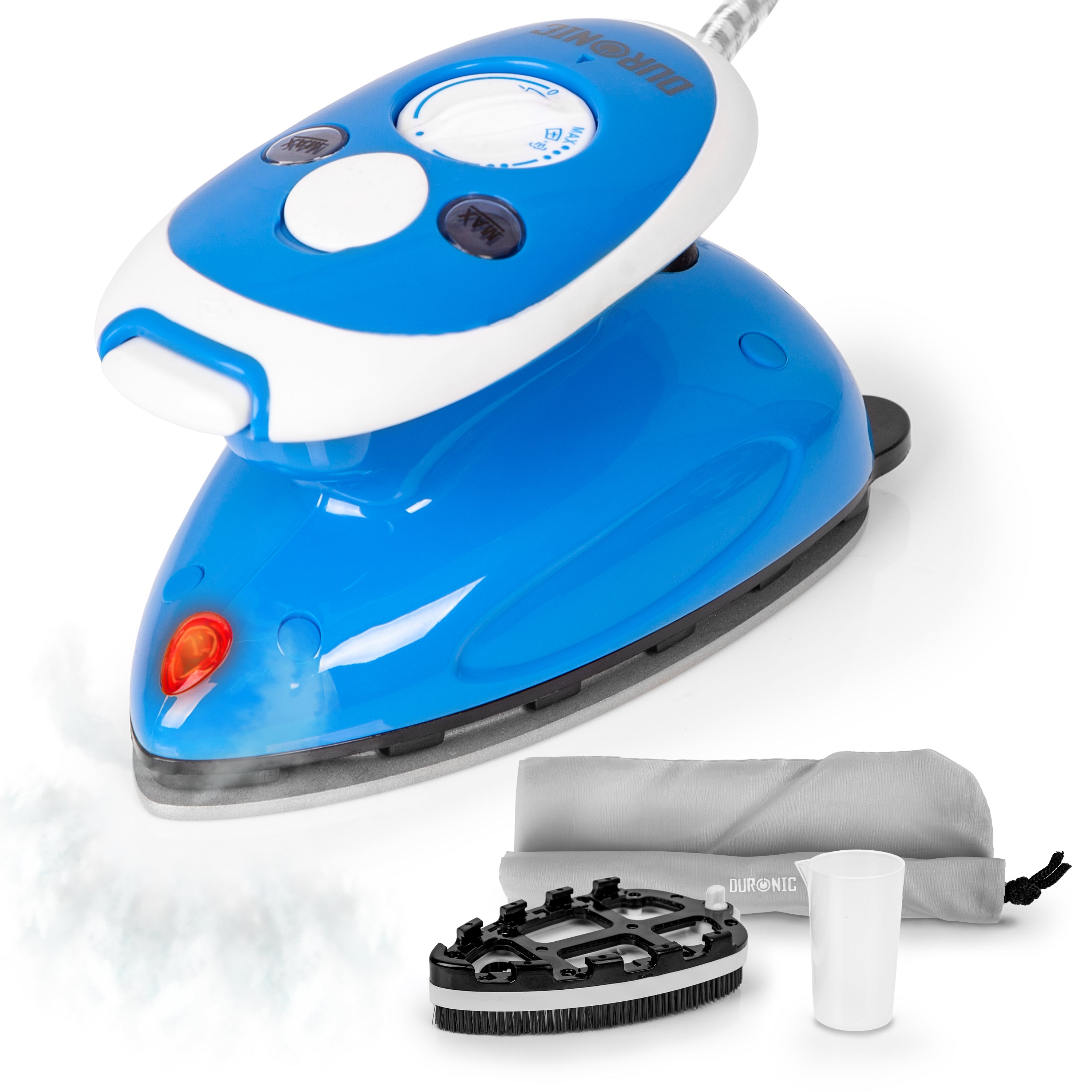 Zoomgoods Travel Iron Si2 BE Mini Compact Steamer Quilting Iron 375W 50ml Capacity With Brush and Variable Heat Settings, Patchwork, Applique, Craft For Holiday Blue