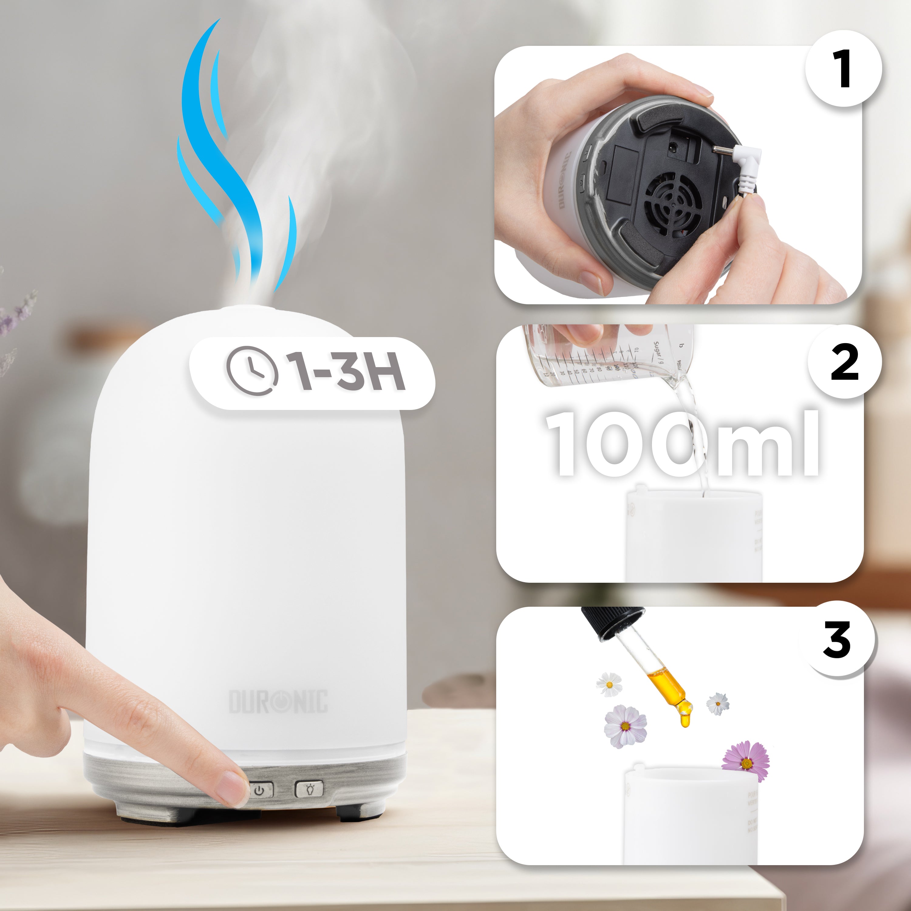 Zoomgoods Essential Oil Diffuser AD13, 100ml Electric Aroma Diffuser Compact Ultrasonic Aromatherapy Diffusers for  Home Office Bedroom Spa with 7 LED Lights Oil Scented Humidifier for Relaxation Sleep