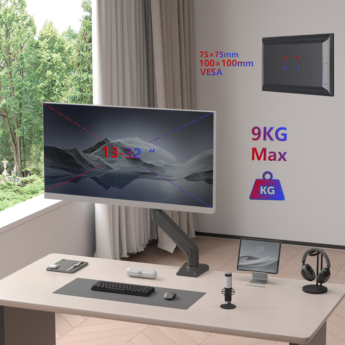 Zoomgoods DM6A1 Dual Monitor Stand, Ergonomic Gas Powered Two 32” Monitor Arms Adjustable PC Desk Mount with VESA 75/100 Compatibility Computer Arm for Home Office Work