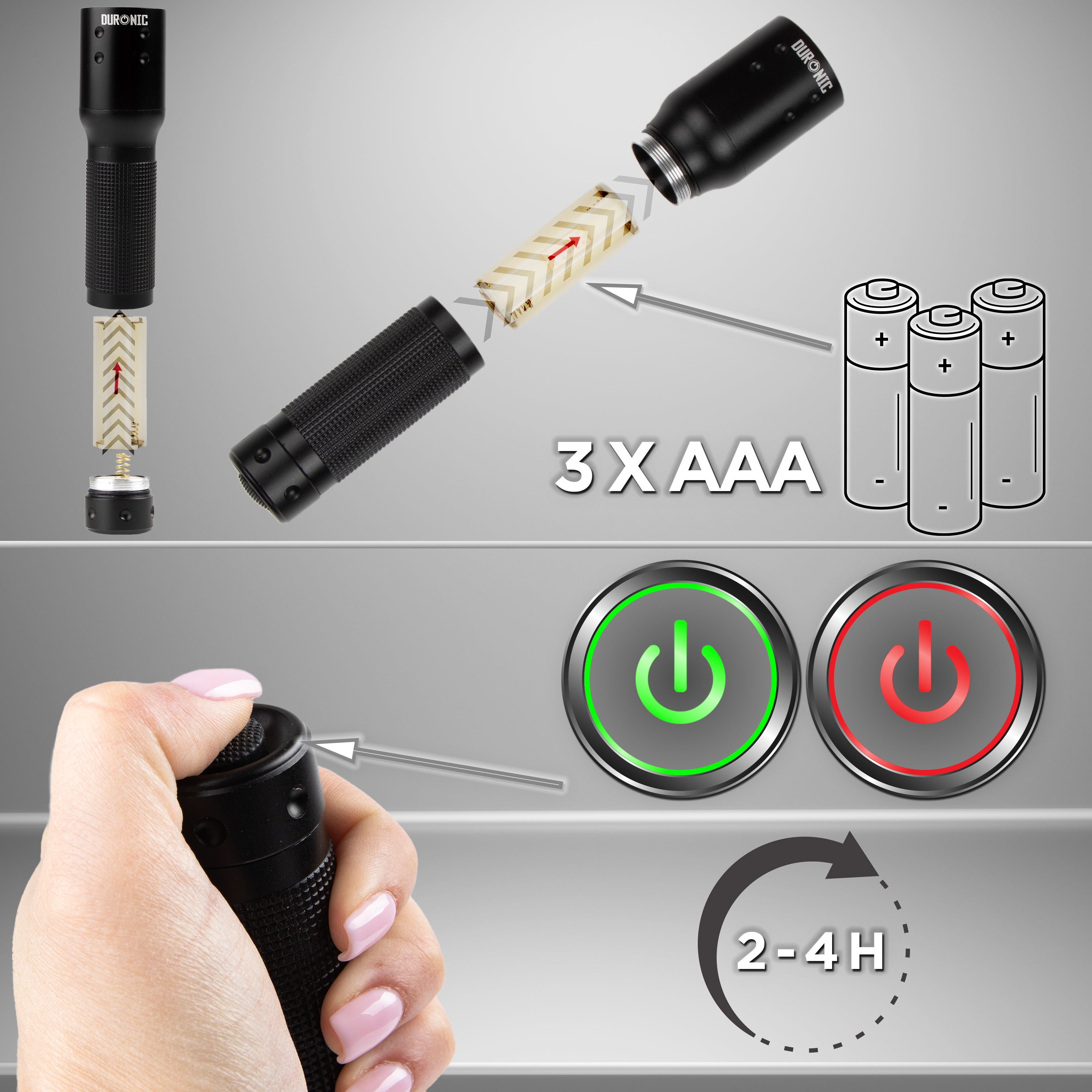 Zoomgoods LED Torch RFL283AA Portable Flashlight, Handheld Pocket Torchlight, Lightweight Torch Light for Camping Hiking Night Emergencies & Blackouts