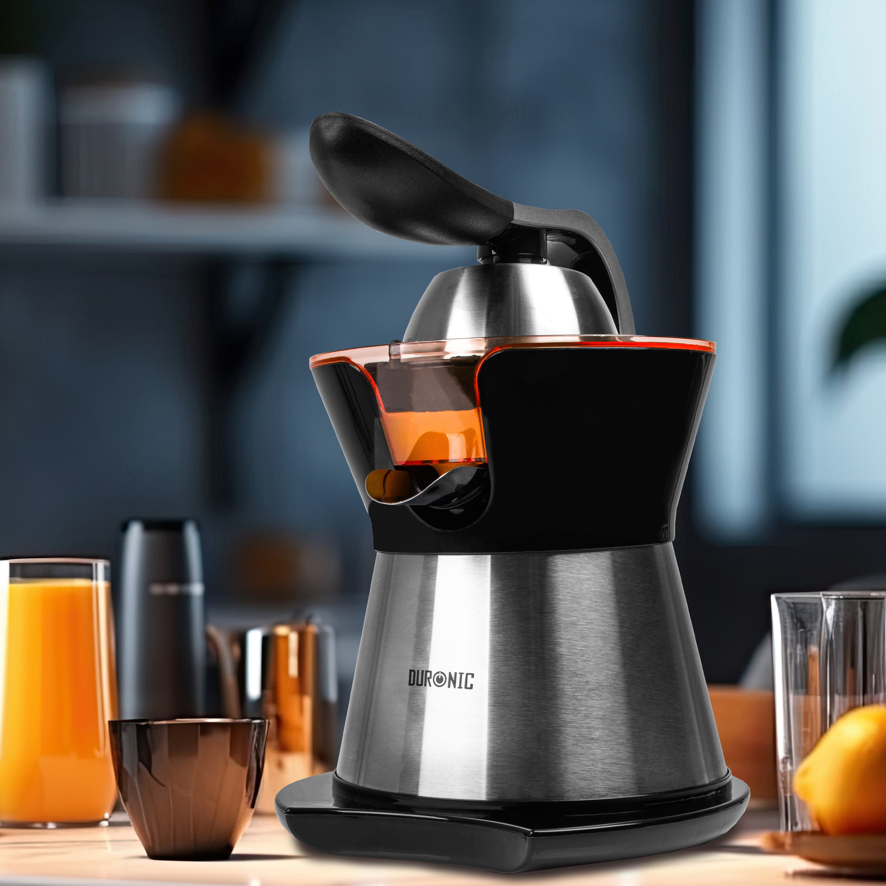 Zoomgoods Electric Citrus Juicer JE304, 2 Interchangeable Lemon Squeezer Cones, 300W Electric Hand Press with Adjustable Pulp Filter and Pouring Spout, Ideal for Fresh Orange, Lime juice