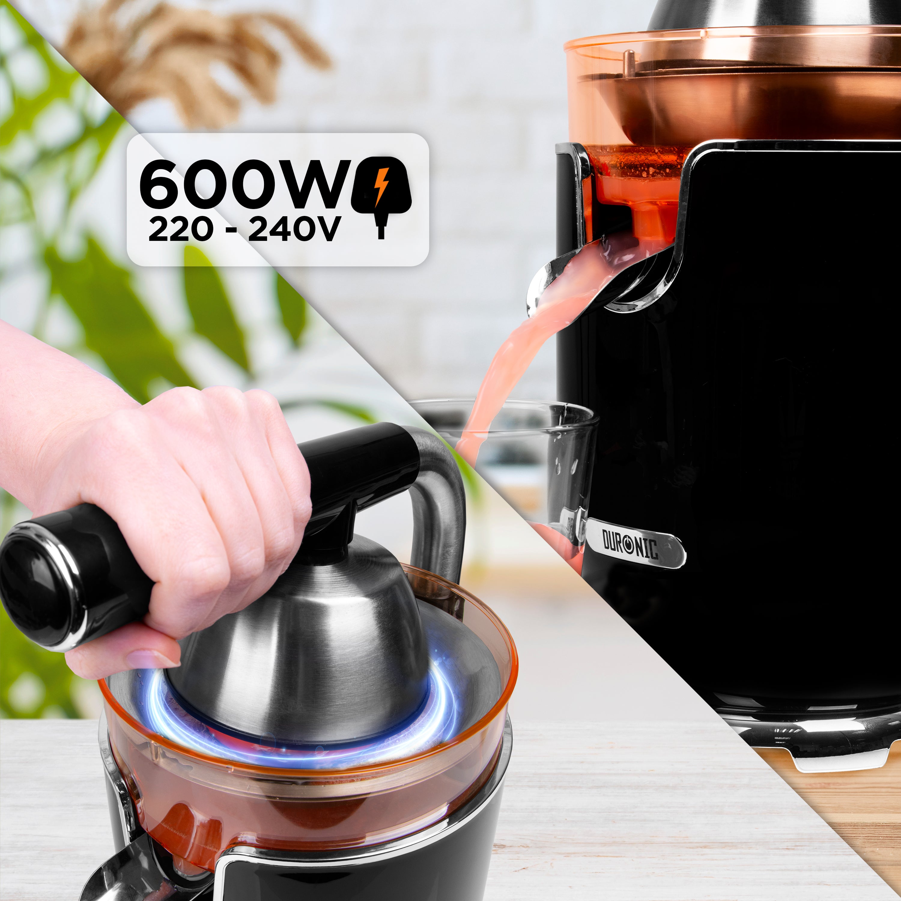 Zoomgoods Electric Citrus Juicer JE605, 2 Sized Orange Squeezer Cones,600W Citrus Press with Adjustable Pulp Filter, Pouring Spout for Freshly Squeezed Juice from Lemons and Limes