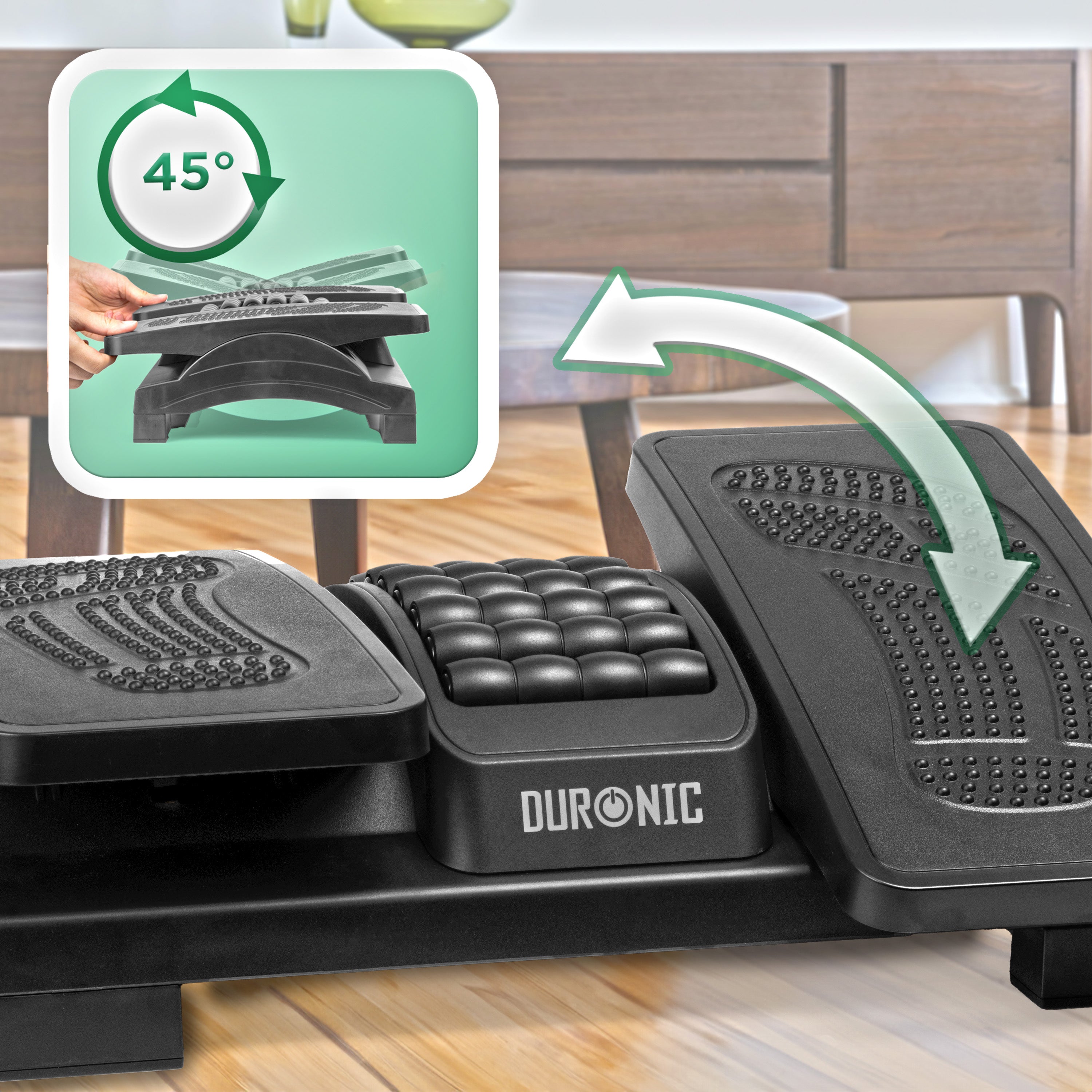 Zoomgoods FT04 Ergonomic Footrest: Adjustable Tilt and Height, Massage Rollers, Textured Surface - Alleviate Foot Pain, Fatigue and Stress for Office, Home, and Students.