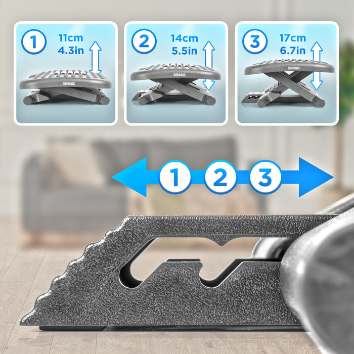 Zoomgoods Ergonomic Footrest FT03 with Adjustable Tilt, 3 Height Levels, Massage Rollers, Textured Surface for Stress Relief, Foot Pain and Fatigue, Under-Desk for Office, Home, Students, Gamers