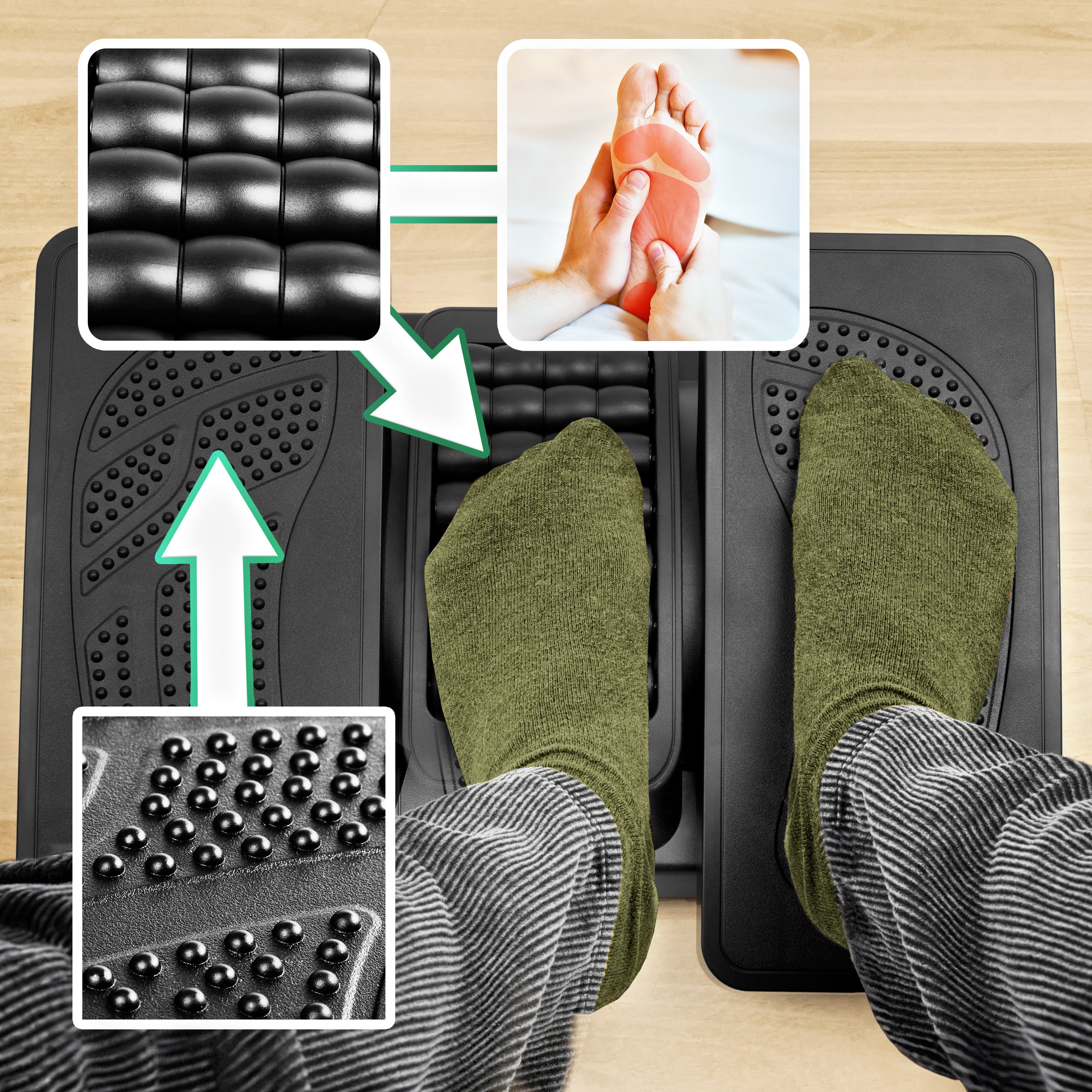 Zoomgoods FT04 Ergonomic Footrest: Adjustable Tilt and Height, Massage Rollers, Textured Surface - Alleviate Foot Pain, Fatigue and Stress for Office, Home, and Students.
