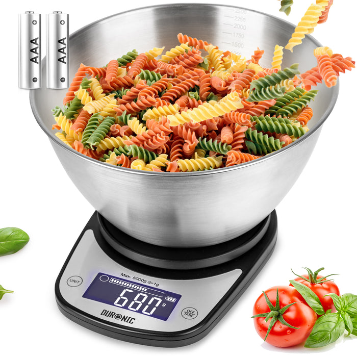 Zoomgoods Digital Kitchen Scale KS5000 BK/SS Kitchen Scales with Bowl, Weighing Scale, Baking Scale for Cooking Baking Pet Food Postal, Food Scale Weight Scale, Electronic Scale with Backlit LCD Display