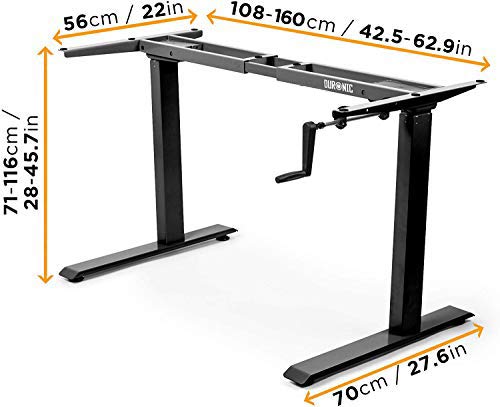 Zoomgoods Sit Stand Desk Frame TM00 BK | Manual Standing Office Table | Frame ONLY | Height Adjustable 71-116cm by Crank Handle | Ergonomic Workstation | Sturdy and Robust | Customisable | BLACK