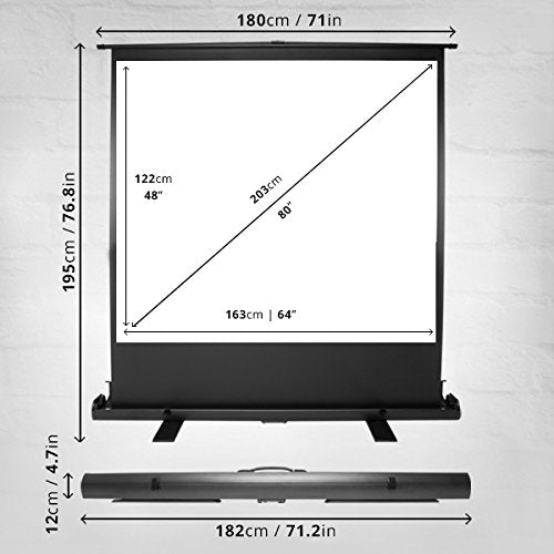 Zoomgoods Projector Screen FPS80/43 Floor Projection Screens, 80” Freestanding Movie Screen, 4:3 Ratio Home Theatre Cinema Screen, Ideal for Home, Classroom, Office Presentations