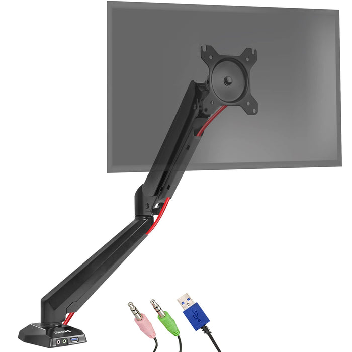 Zoomgoods Monitor Arm Stand DMUSB5X1 | Single PC Desk Mount | Headphone, USB, Microphone Extension Sockets | 13-27” LED LCD Screen | VESA 75/100 | Full Motion (Tilt -90°/+85°, Swivel 180°, Rotate 360°)