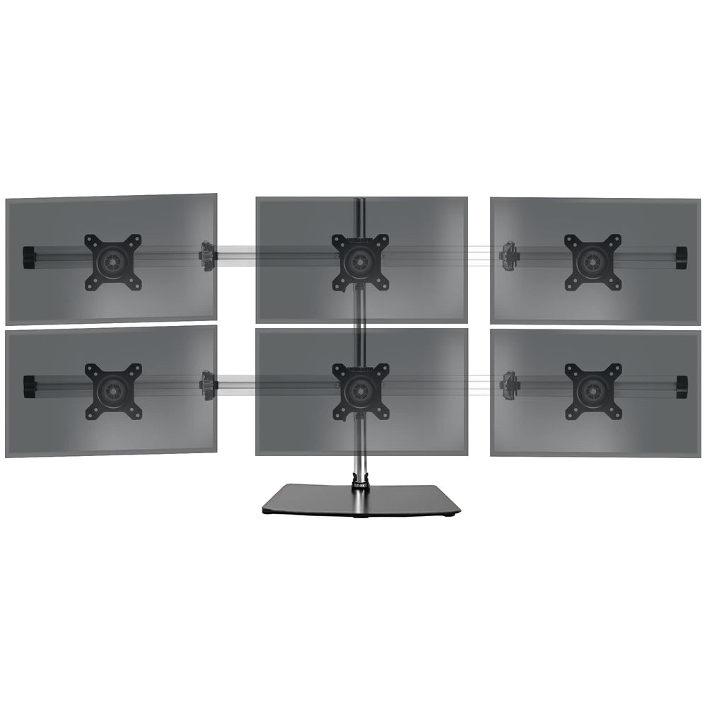 Zoomgoods Computer Monitor Arms Stand DM756 Sextuple Freestanding PC Multi Arms Desk Mount Stands for VESA 75/100 Six 15-24 Inch LED LCD Screens 8kg Capacity Mounts, Tilt -15°/+15°, Rotate 360° - Black