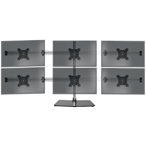 Zoomgoods Computer Monitor Arms Stand DM756 Sextuple Freestanding PC Multi Arms Desk Mount Stands for VESA 75/100 Six 15-24 Inch LED LCD Screens 8kg Capacity Mounts, Tilt -15°/+15°, Rotate 360° - Black