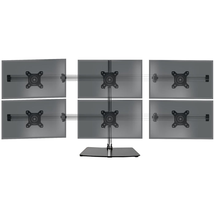 Zoomgoods Computer Monitor Arms Stand DM756 Sextuple Freestanding PC Multi Arms Desk Mount Stands for VESA 75/100 Six 15-24 Inch LED LCD Screens 8kg Capacity Mounts, Tilt -15°/+15°, Rotate 360° - Black