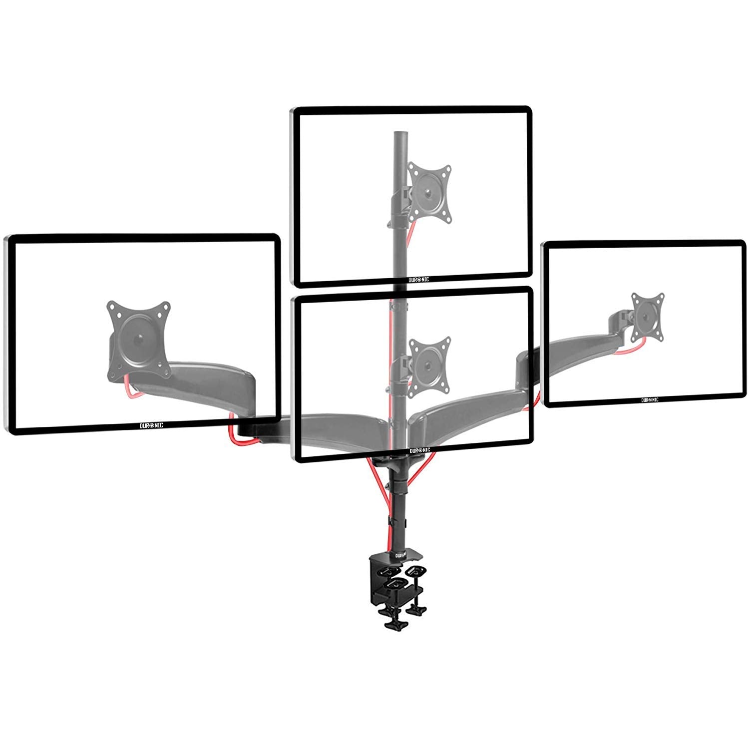 Zoomgoods Monitor Arm Stand DM453VX1 | Quad PC Desk Mount | Steel | Height Adjustable | For Four 15-27 LED LCD Screens | VESA 75/100 | 6kg Per Screen | Tilt -90°/+85°, Rotate 360°