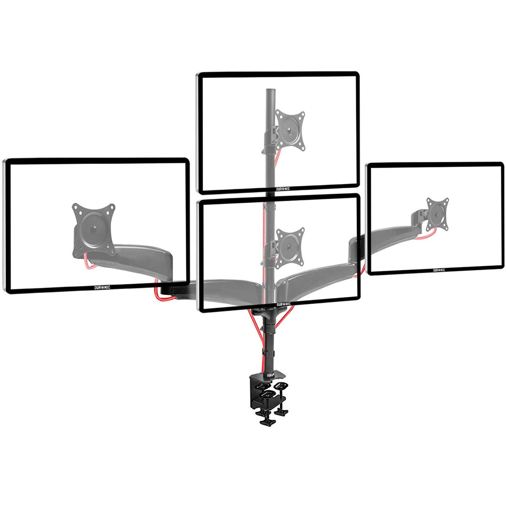 Zoomgoods Monitor Arm Stand DM453VX1 | Quad PC Desk Mount | Steel | Height Adjustable | For Four 15-27 LED LCD Screens | VESA 75/100 | 6kg Per Screen | Tilt -90°/+85°, Rotate 360°