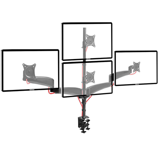 Zoomgoods Monitor Arm Stand DM453VX1 | Quad PC Desk Mount | Steel | Height Adjustable | For Four 15-27 LED LCD Screens | VESA 75/100 | 6kg Per Screen | Tilt -90°/+85°, Rotate 360°