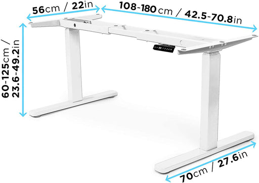 Zoomgoods Sit Stand Desk Frame TM23 WE | Electric Standing Office Table | Frame ONLY | Height Adjustable 60-125cm | Ergonomic Workstation | WHITE | Memory Function | Dual Motor / 3 Stage