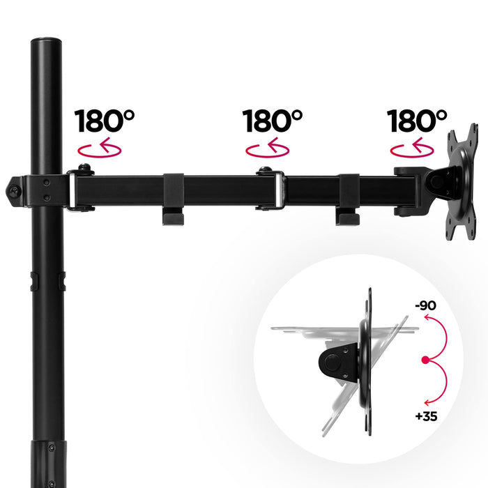 Zoomgoods Single Monitor Stand DMT151X3 Monitor Arm Desk Mount for 13-32” PC Screens Adjustable Tilt Monitor Mount with 100cm Pole Gaming Monitor with VESA 75 100 Monitor Riser for Home Office Work Desk